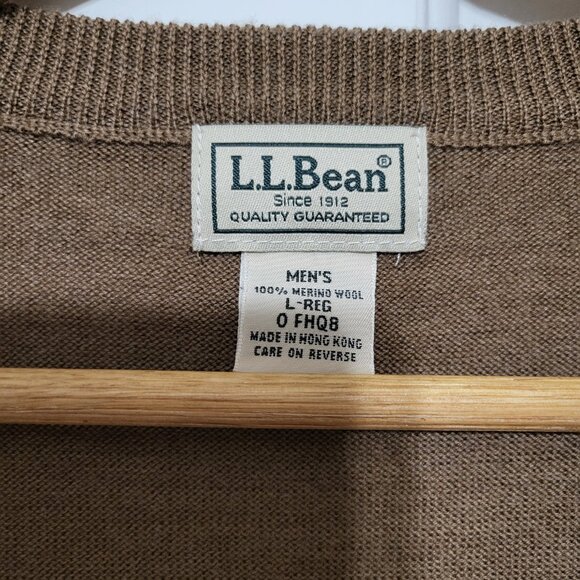 L.L. Bean Tan Brown V-Neck Merino Wool Sweater - Picture 12 of 12
